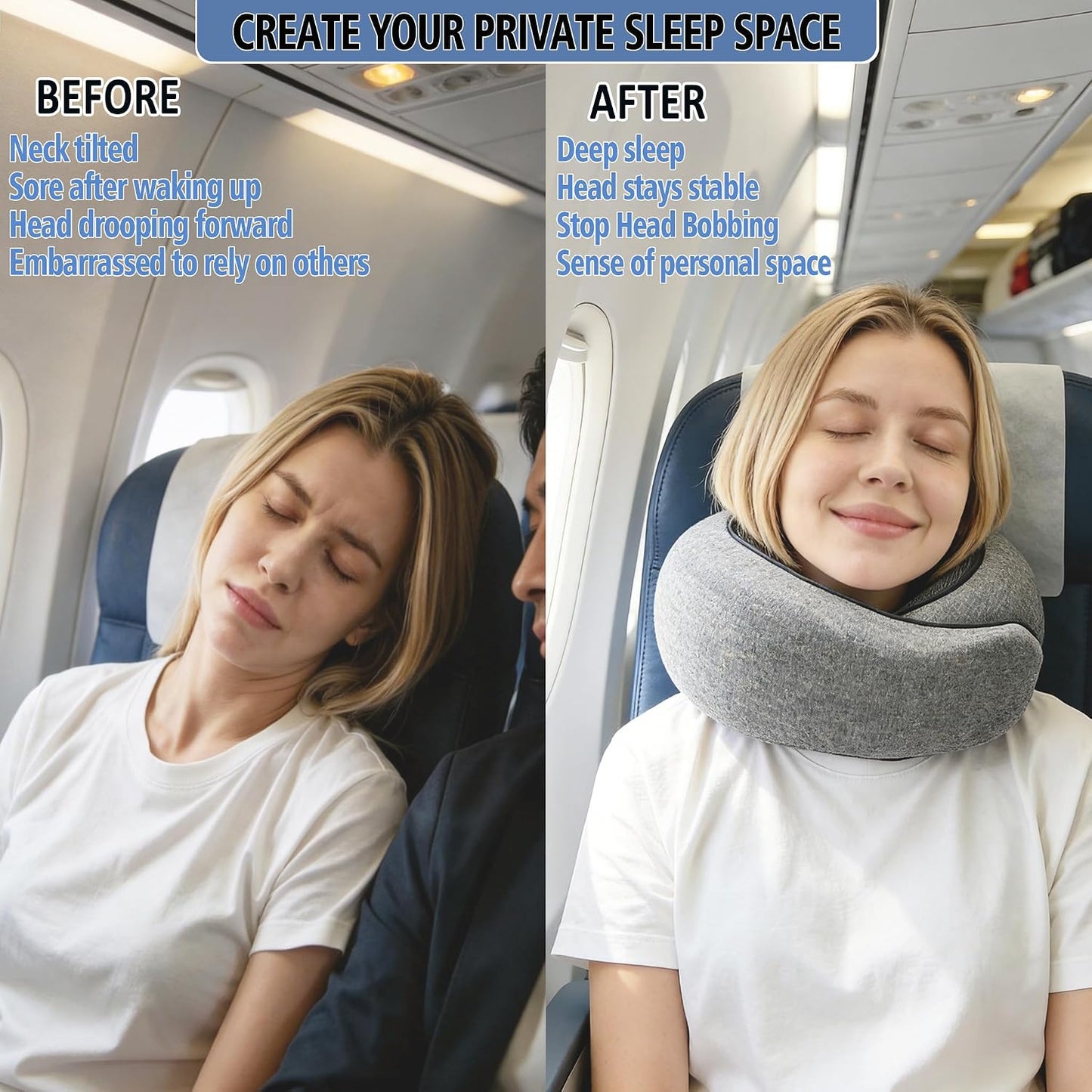Travel Pillow, Neck Pillow for Airplane, Ergonomic Memory Foam Travel Neck Pillow for Airplanes, Comfortable Flight Pillow for Long Flights & Sleeping