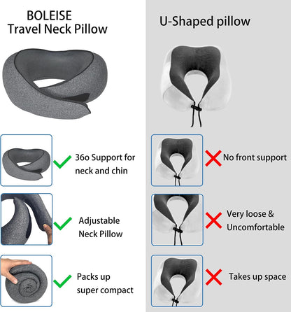 Travel Pillow, Neck Pillow for Airplane, Ergonomic Memory Foam Travel Neck Pillow for Airplanes, Comfortable Flight Pillow for Long Flights & Sleeping