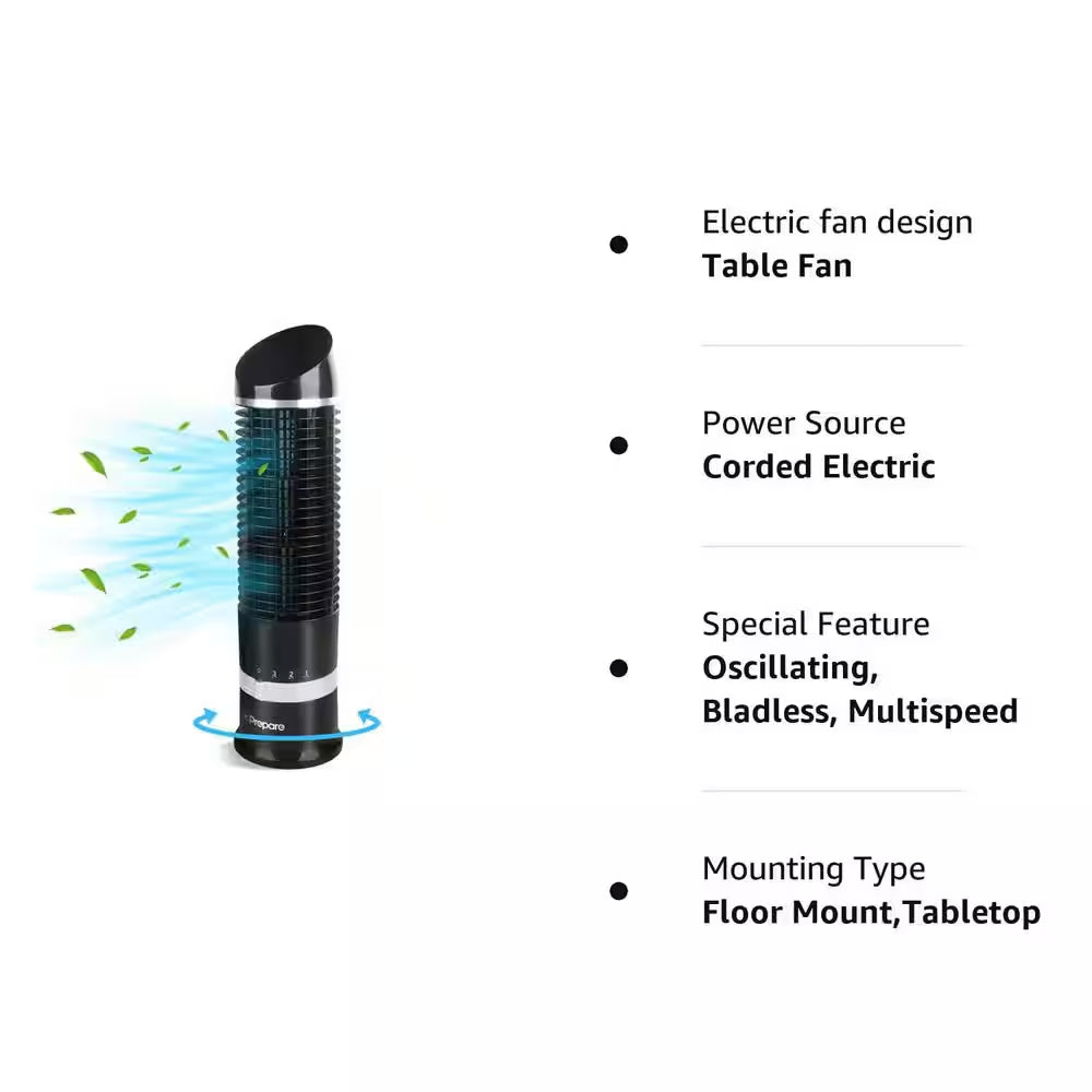 4.3 In. Portable Tower Fan Desk Table Fan with 3 Speeds Wind Modes and 60° Oscillation 16 In. Tall for Bedroom in Black