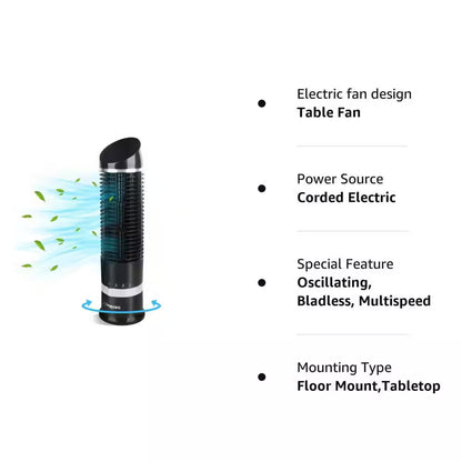 4.3 In. Portable Tower Fan Desk Table Fan with 3 Speeds Wind Modes and 60° Oscillation 16 In. Tall for Bedroom in Black