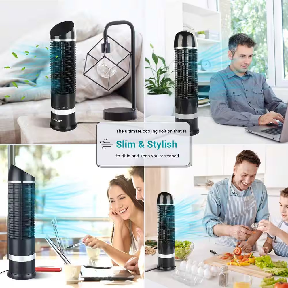 4.3 In. Portable Tower Fan Desk Table Fan with 3 Speeds Wind Modes and 60° Oscillation 16 In. Tall for Bedroom in Black