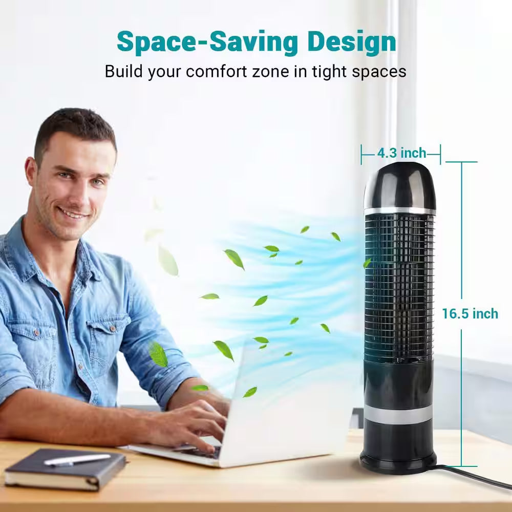 4.3 In. Portable Tower Fan Desk Table Fan with 3 Speeds Wind Modes and 60° Oscillation 16 In. Tall for Bedroom in Black