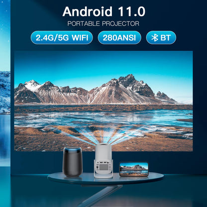 Android 11 Projector 720P Smart Mini Portable Projector with Wifi6 Bluetooth Home Theater Outdoor Portable Projector
